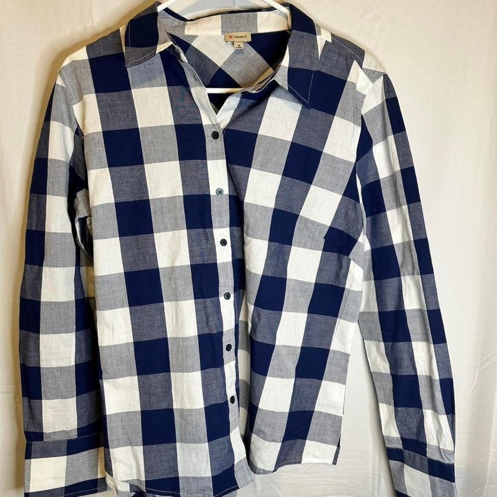 Hollister Navy and White Checkered Shirt with Pearl Buttons, Embroidered Logo